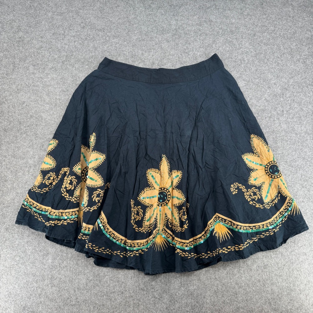 Y2K Wet Seal Skirt Womens M A-Line Black Floral Embroidered Sequin